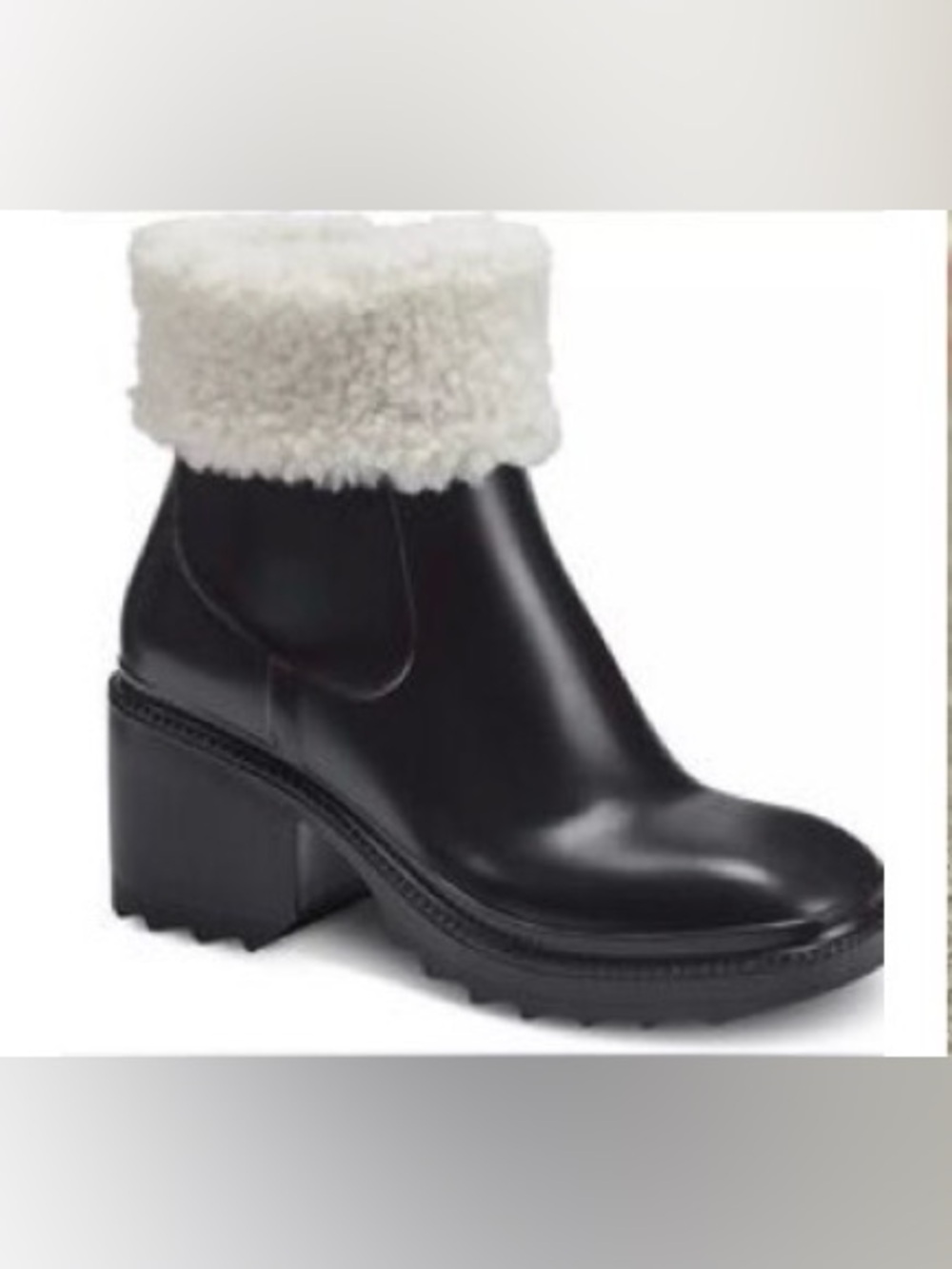 INC International Concepts Black Ankle Rain Boots with Cream Faux-Shearling Cuff